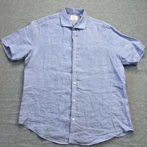 Baird McNutt Murano Linen Shirt Large Blue Button Up Short Sleeve Beach Coastal